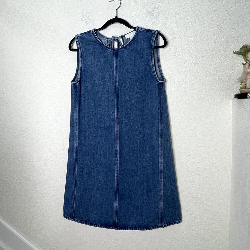COS Paneled Denim Shift Dress Womens 6 Blue Sleeveless Tie Back Mini A-Line